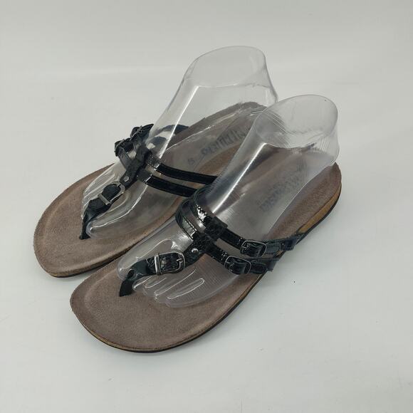 Mephisto Women's Black Patent Leather Thong Sandals 10 EUR 40 - Picture 1 of 11
